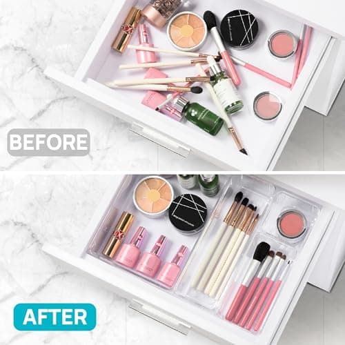 Vtopmart 25 PCS Plastic Clear Drawer Organizer, Acrylic Desk Drawer organizers, Organization and Storage for Makeup, Bathroom, Office, kitchen, Bedroom — view 5