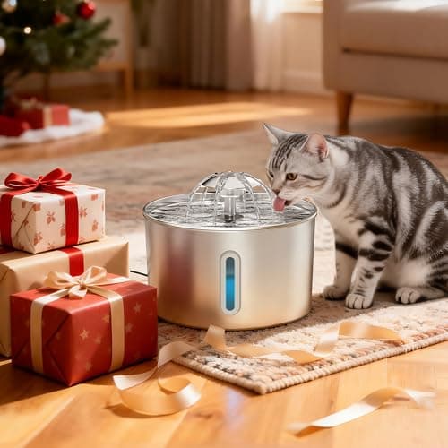 Cat Water Fountain Stainless Steel - 74oz/2.2L Automatic Large Pet Watering Bowl Dispenser for Indoor Dogs - Drinking Fountains with 3 Filter, Gifts for Cats and Kitty - Dog Waterer Bowls No Spill — view 4