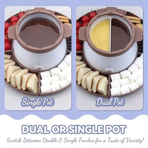 Party Desserts Electric Fondue Pot Set with 2 Pots, Melting Chocolate Warmer for Dipping, Candy & Chocolate Melting Pot, Fondue Pot Electric Set, Fondue Forks Included, 2.5 Cups, Brown