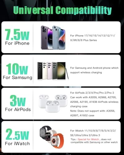 JARGOU 3 in 1 Charging Station for Apple Wireless Charger for iPhone 17 16e 16 15 14 13 12 11 X 8 & for iWatch Charger Wireless Charging Station for Multiple Devices for AirPods 2/3/4/Pro/Pro 2/Pro 3 — view 3