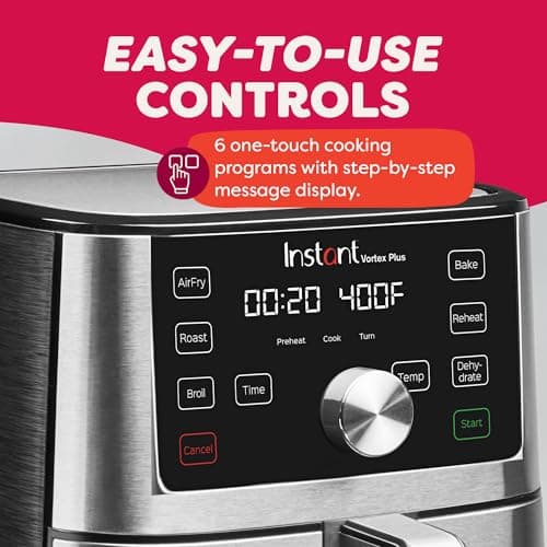 Instant Pot 6QT VORTEX Plus Air Fryer, 6-in-1, Air Fry, Broil, Dehydrate, Crisp, Roast, Reheat, Bake, Dishwasher-Safe Airfryer basket, from the Makers of Instant Pot, Stainless Steel — view 4