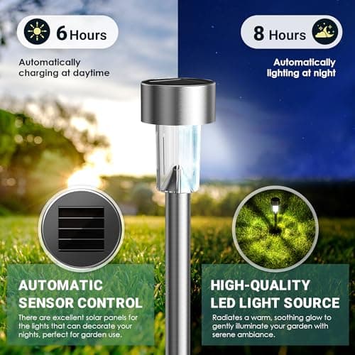 GIGALUMI Solar Lights Outdoor Waterproof, 12 Pack, Stainless Steel LED Solar Garden Lights for Patio, Lawn, Yard and Landscape, Cold White — view 4