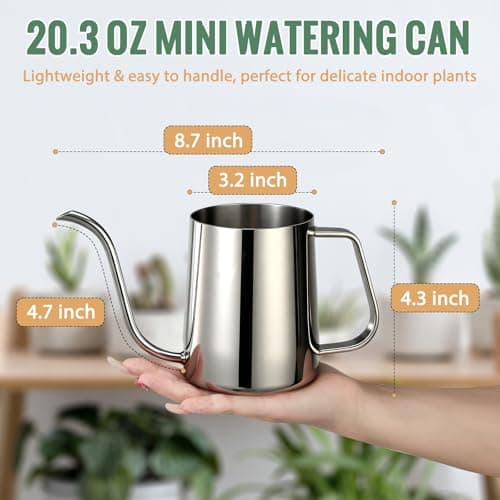 Roamall Small Watering Can for Indoor Plants - 20 oz Mini Indoor Watering Can with Long Spout Gooseneck Rust-Proof Stainless Steel Tiny Watering Kettle for Small Plants — view 2