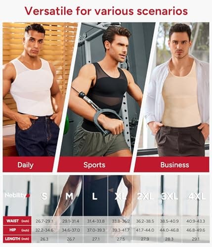 Nebility Mens Compression Shirt - Slimming Undershirts Body Shaper Vest Mesh Shapewear Tummy Control Tank Tops Black — view 5