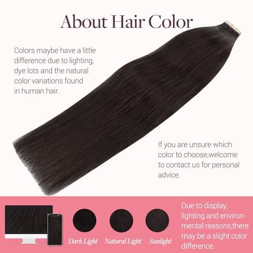 GOO GOO Tape in Hair Extensions Human Hair, 2 Dark Brown, 20inch 50g 20pcs, Skin Weft Seamless Invisible, Silky Straight with Thick Ends, Remy Human Hair — view 3