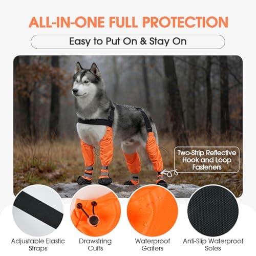 Pezluxe Dog Suspender Boots, Waterproof Anti-Slip Dog Rain Boots with Adjustable Strap for Small Medium Large Dogs, Reflective Dog Shoes with Suspenders for Outdoor Walking,Rain Snow Hiking, Orange,L — view 2