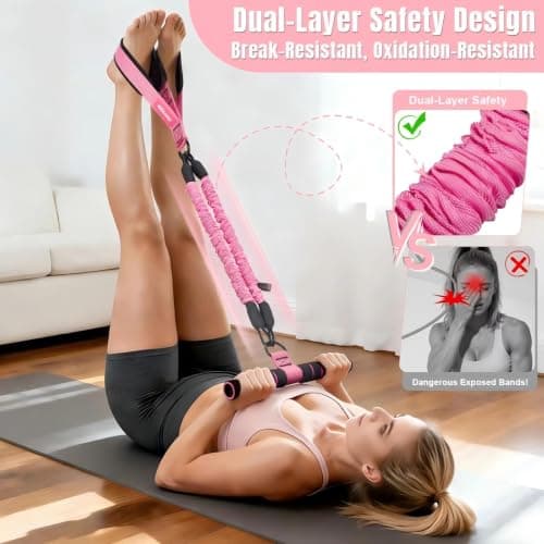 3-Tube Adjustable Pedal Resistance Band (30-90LBS) Home Workout, Pink
