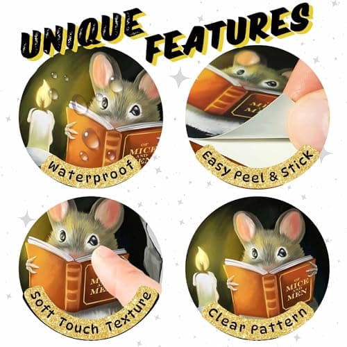 Mouse Reading Book, Wall Decor Sticker Decal, Kids Room, Classroom, Home, Bedroom, Bookcase, Book Lover, of Mice and Men, Children, Adorable, (Mouse Reading Book) — view 4