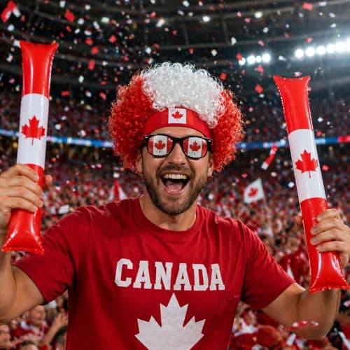 Canada Fan Gear Set – Curly Wig, Maple Leaf Sunglasses & Thundersticks – Soccer Accessories for 2026 Football Tournament 2026 cup world, Stadium, Game Day