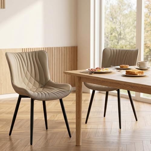 YOUTASTE Mid-Century Dining Chairs St of 2, Faux Leather, Cappuccino