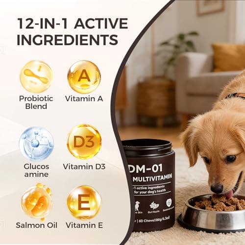 DM-01 Daily Multivitamin for Dogs, Multivitamin Itch Relief Chews Contain Glucosamine Probiotics Salmon Oil for Skin Coat, Gut & Immune Supports, 60 Chews (1) — view 2