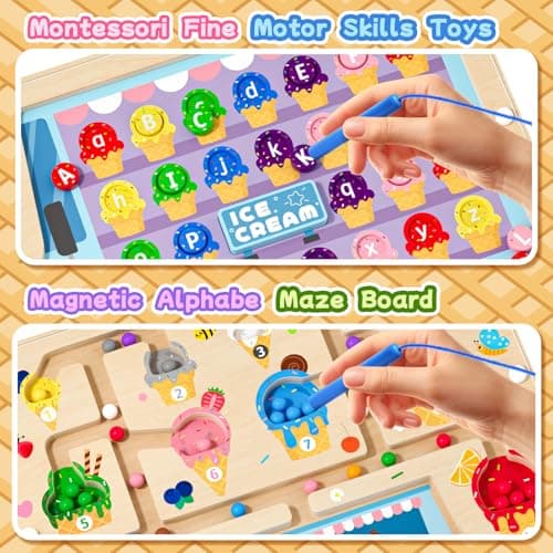 2 in 1 Magnetic Color & Number Maze Board for Kids Montessori Toys Wooden Double-Sided Counting Alphabet Letters Matching Magnets Puzzle Board for 3-5 Age Boys and Girls Birthday Gifts — view 5