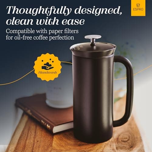 ESPRO Pro P7 French Press Stainless Steel 304 – Patented Double Walled Micro-Filter Insulated French Press Coffee Maker, Grit-Free Brew - Heat Resistant BPA Free - Matte Black - 18oz — view 7