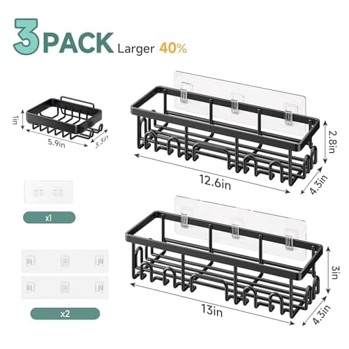 Veken Large Capacity Shower Caddy 3-Pack, Rustproof & Waterproof Shelves — view 8