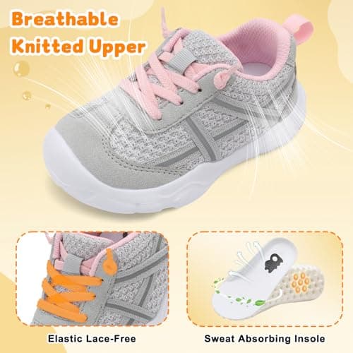 Besroad Kids Sneakers Boys Girls Sports Running Walking Shoes Barefoot Slip On Sneakers Breathable Lightweight Fashion Casual Tennis Shoes Grey Pink 6 Toddler — view 5