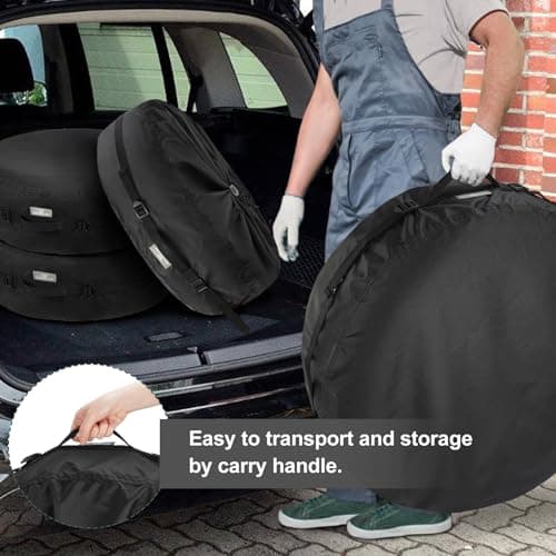 Explore Land Seasonal Tire Cover - Spare Tire Bag with Handle, Heavy Duty Winter Wheel Storage Tote Against Dust and Scratches, 4 Pack (Fits Tire Diameters 26''-28.75'', Black) — view 4