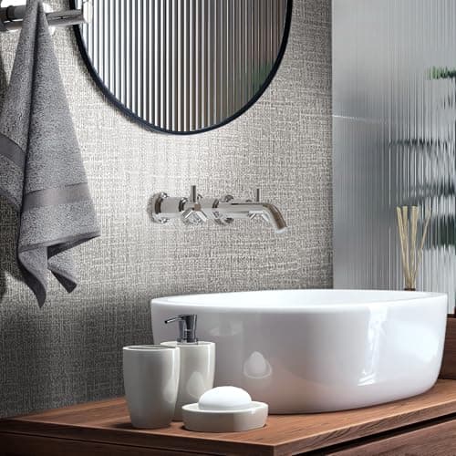 WADILE Grasscloth Peel and Stick Wallpaper 23.6in x 472in, Textured Contact Paper for Cabinets, Faux Linen Wall Paper Pull and Stick, Fabric Vinyl Wallpaper Self Adhesive Light Gray — view 5