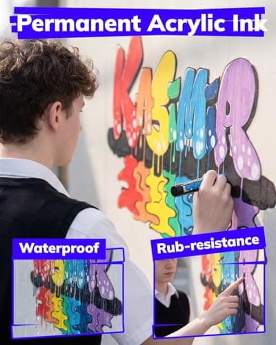 JusArt 14 Colors Jumbo Markers for Quick Bold Poster Banner Sign Lettering and Coloring, 15mm Wide Tip Acrylic Markers for Rock, Fabric, Ceramic, Metal, DIY Crafts — view 5