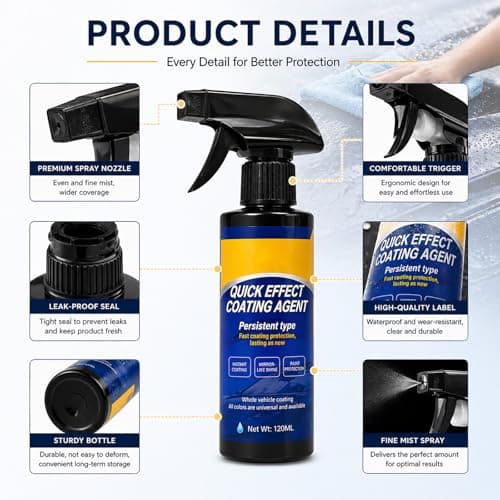 Quick Effect Coating Agent, Advanced Car Gloss Spray for Shine & Protection, 3 in 1 Quick Detailing Agent & Hydrophobic Sealant, 4 Pack — view 3
