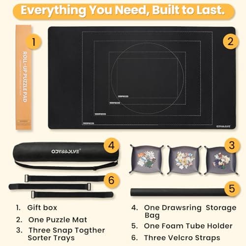 Premium Rubber Puzzle Mat with 4 Sorting Trays - Non-Slip, Crease-Free Jigsaw Puzzle Roll Up Mat, Smooth Fabric Surface Puzzle Board & Saver for Up to 1500 Pieces, Storage Straps Included — view 5