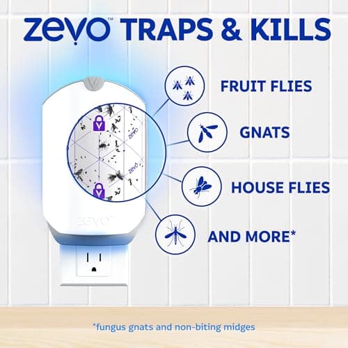 Zevo Flying Insect Trap - Plug-in Indoor Fly Trap and Bug Light Trap Refill with Blue and UV Light - No-Mess Cartridge for House Flies, Fruit Fly Trap and Gnats (1 Plug-in Base and 3 Cartridges) — view 4