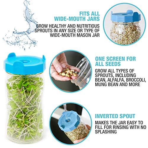 Masontops Bean Screen Plastic Mason Jar Sprouting Lids Mason Jar Sprouting Kit – for Growing Broccoli Seeds, Alfalfa, Mung Bean Sprouts – Wide Mouth Seed Sprouting Jar Lids Sprouting Kit Mason Jar — view 2
