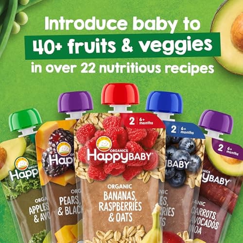 Happy Baby Organics Stage 2 Baby Food Pouches, Gluten Free, Vegan & Healthy Snack, Clearly Crafted Fruit & Veggie Puree, Apples, Pumpkin & Carrots, 4 Ounces (Pack of 16) — view 6