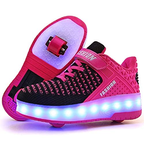 Ufatansy Roller Shoes for Girls LED Fashion Sneakers Kids Roller Skate Shoes Boys USB Rechargeable Light Up Wheels Shoes(13 M US =CN31, Double Wheel, Pink)