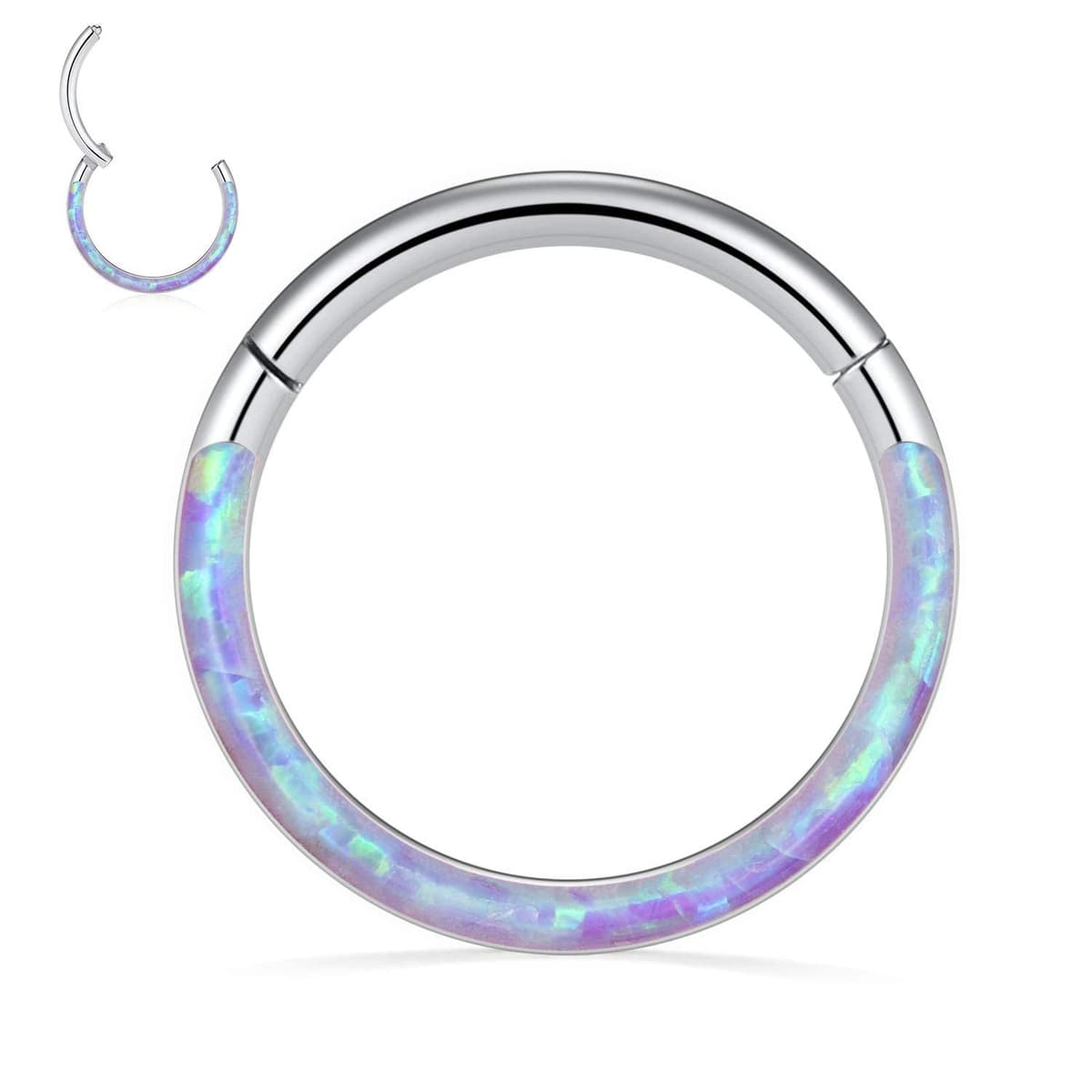 hengkaixuan CZ Opal Septum Jewellery Daith Ring Conch Hoop Seamless Clicker Ring Surgical Steel Rook Tragus Conch Piercing Jewellery Small Hoop Earring Nose Hoop Ring — view 7