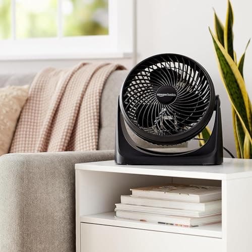 Amazon Basics Air Circulator Fan, Desk Fan for Bedroom, Home and Office, With 90-Degree Tilt Head, 3 Speed Settings, Lightweight (3 LBS), 35 Watts, Black, 11.1"W x 6.3"D x 10.9"H — view 4