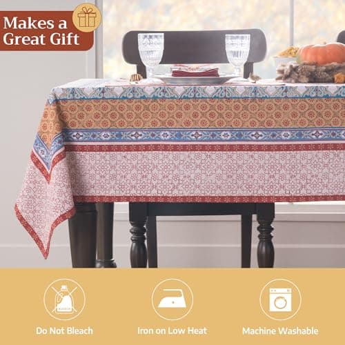 Maison d' Hermine Table Cloth Rectangle Table 100% Cotton 60" x 90" Inches Fall Tablecloth Reusable Everyday Use for Thanksgiving Christmas Decorations Dining Farmhouse Party (Romane) — view 4