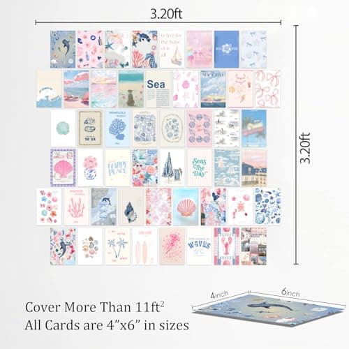 KBKBART Coastal Granddaughter Room Decor, Pink and Blue Wall Collage Kits, 50 Pcs 4x6 Inch Beachy Aesthetic Wall Art Prints Posters, Coastal Cowgirl Room Dorm Wall Decor for Teen Girls