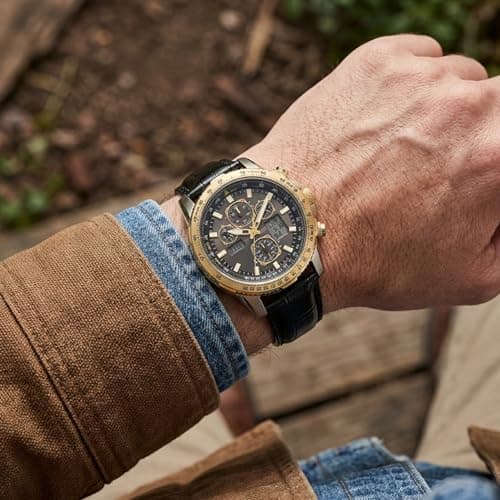Bandini Mens 20mm Extra Long Leather Watch Band for Large Wrists – Premium Top Grain Alligator Embossed Strap, Durable Replacement, Soft Comfortable Fit, Black/Gold Buckle — view 5