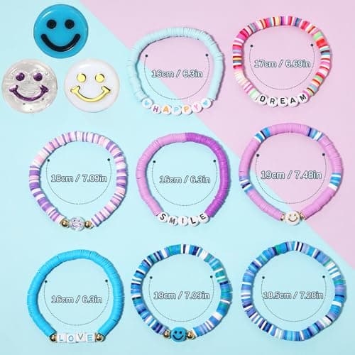 YALASOBA Colorful Smile Heart Star Bracelets Set - Y2K Kidcore Aesthetic - Polymer Clay Pearl Beaded Charm Stackable Jewelry for Women, Girls, Teens(Purple)