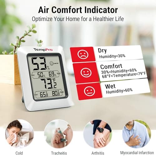 TempPro TP50 Digital Hygrometer Indoor Thermometer with Max/Min Records Room Thermometer and Humidity Monitor with Large LCD Display (Previously ThermoPro)