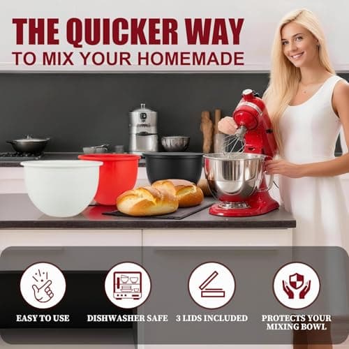 GuanQiao Silicone Bowl Liners for 5 Qt KitchenAid Mixers, 3 Liners with Lids — view 3