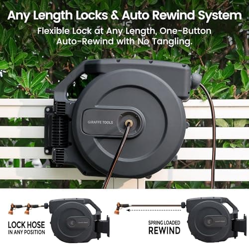 Giraffe Tools AW505/8 Retractable Garden Hose Reel 5/8" x 115+5 ft, Heavy Duty Wall Mounted Water Hose Reel Automatic Rewind, 180 Deg Swivel Bracket, Slow Retraction, 115ft, Dark Grey — view 3