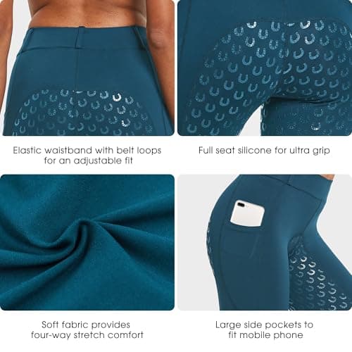 FitsT4 Sports Women's Full Seat Riding Tights Active Silicon Grip Horse Riding Tights Equestrian Breeches Blue Size M — view 2
