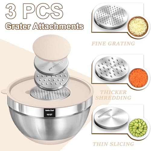 Umite Chef Mixing Bowls with Airtight Lids Set, 8PCS Stainless Steel Nesting Bowls with Grater Attachments, Non-Slip Bottoms, 5, 4, 3.5, 2, 1.5QT for Mixing & Serving — view 2