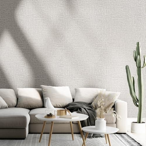 WADILE Grasscloth Peel and Stick Wallpaper 23.6in x 472in, Textured Contact Paper for Cabinets, Faux Linen Wall Paper Pull and Stick, Fabric Vinyl Wallpaper Self Adhesive Light Gray — view 2