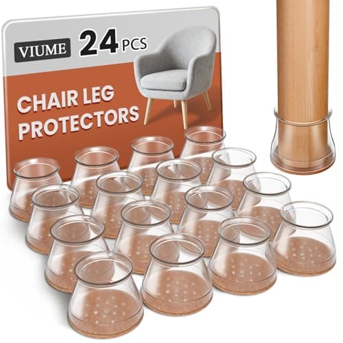 VIUME 24 Pcs Chair Leg Floor Protectors for Hardwood Floors Silicone Covers Felt Pads Furniture Leg Caps Anti-Scratch Reduce Noise Fit (1-5/16" to 2")