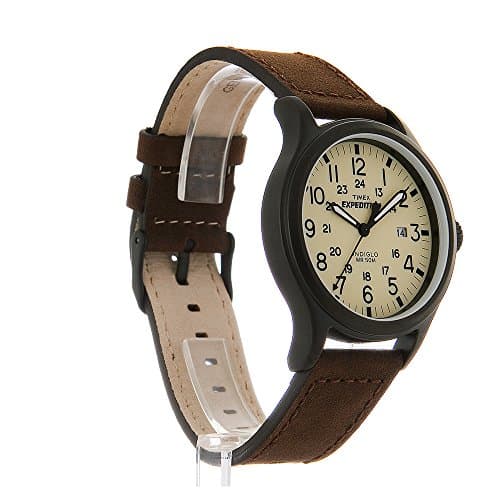 Timex Men's Expedition Scout 40mm Watch – Cream Dial Black Case & Brown Leather Strap — view 3