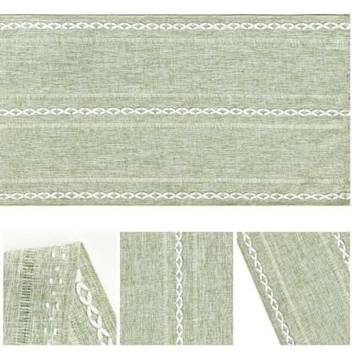 Artoid Mode Sage Green Rustic Cotton Linen Table Runner, Seasonal Embroidered Hollow Kitchen Dining Table Decoration for Home Party Decor 13x72 Inch — view 5