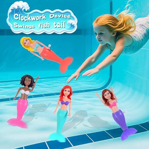 ebuddy 4-Pack Wind-Up Mermaid Bath Toys for Kids -Toddler Bath Toys for Kids Moving Tail Priness Doll Diverse Hair Colors & Styles Mermaids, Swimming Pool Party Favors — view 3