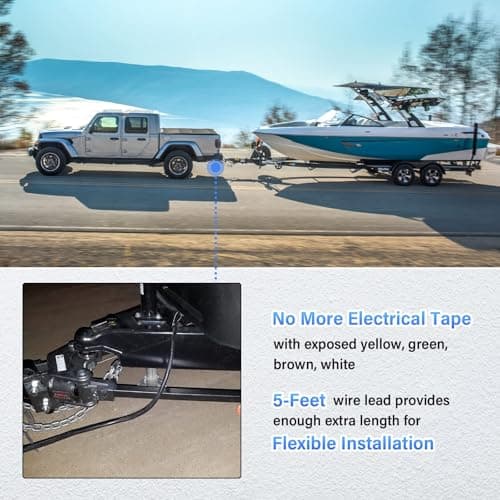 MECMO 4 Way Trailer End Connector Wire 5 Feet Jacketed Cable, Heavy Duty 18AWG 4 Pin Trailer Light Plug Color-Coded Pure Copper, Trailer-Side Male End Replacement 4 Flat Connector Trailer Hitch Wiring — view 5