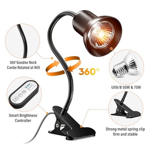 TFNN Reptile Heat Lamp, Heat Lamp with Clamp, UVA UVB Reptile Light with Intelligent Cycle Timer for Turtle, Bearded Dragon, Lizard and More, 2 Bulbs 50W+75W — view 5