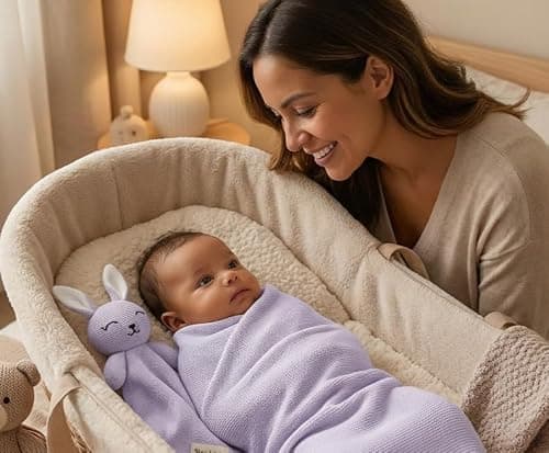 Bleu La La Baby Gift Set - Organic Cotton Newborn Blanket and Lovey Security Blanket Set, Thoughtful Baby Shower & New Baby Gift for Boys & Girls (10 - Lovey - Bunny - Lavender) — view 4
