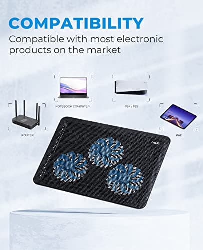 havit HV-F2056 15.6"-17" Laptop Cooler Cooling Pad - Slim Portable USB Powered (3 Fans), Black/Blue — view 2