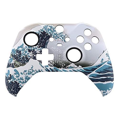 eXtremeRate The Great Wave Patterned Faceplate Cover, Soft Touch Front Housing Shell Case Replacement Kit for Xbox One Elite Series 2 Controller Model 1797 - Thumbstick Accent Rings Included — view 2