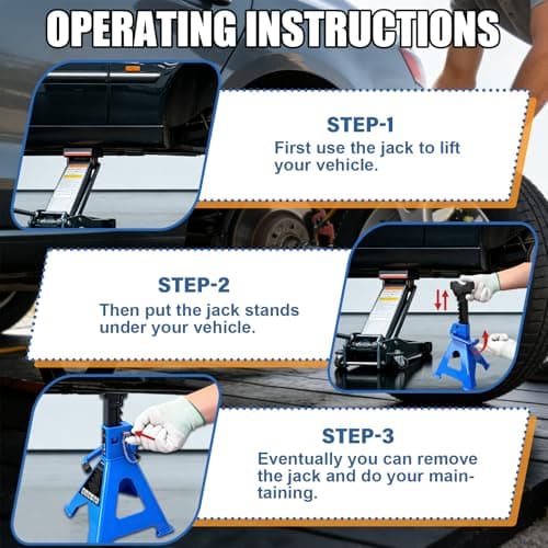 3 Ton Jack Stands Heavy Duty 6,600 LBs, Car Jack Stand for Trucks with Double Pin Locking & Extra Rubber Pads, 11.3"-16.5" Adjustable for Garage, Home,DIY Vehicle Lifting, 1 Pair Blue — view 5